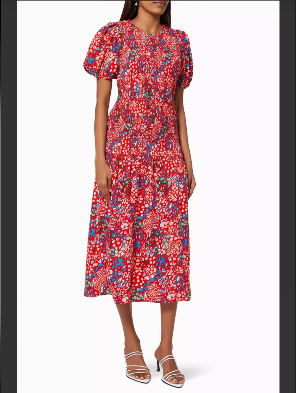 Never Fully Dressed Scarlett Leopard Print Smocked Puff Sleeve Midi Dress Sz 16
